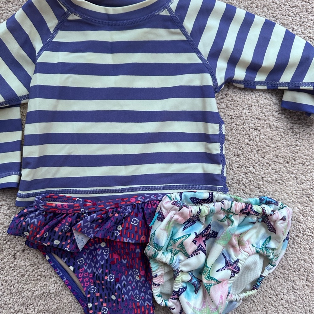 Striped Blue and White Kids Swim Set